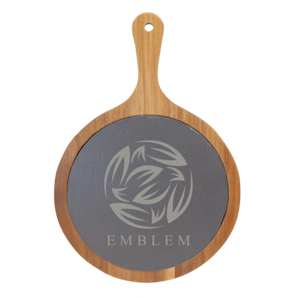 Round Acacia Wood/Slate Serving Board with Handle