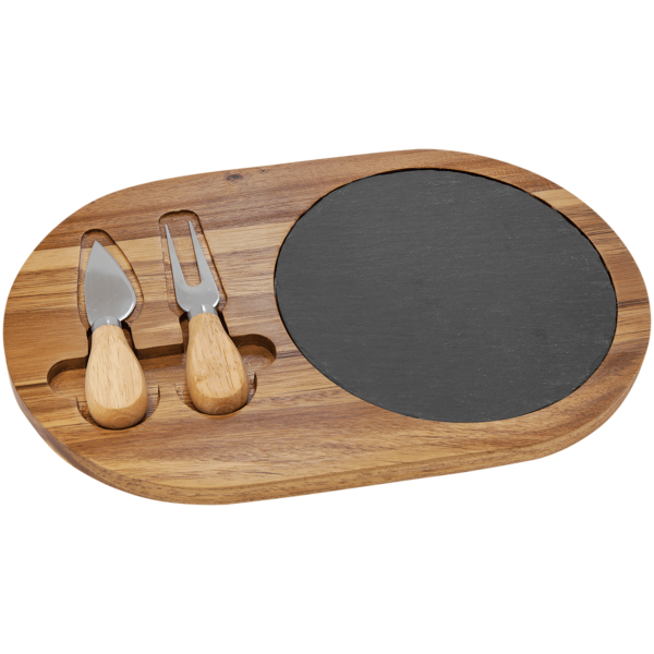 Acacia Wood/Slate Oval Cheese Set with Two Tools - Image 3
